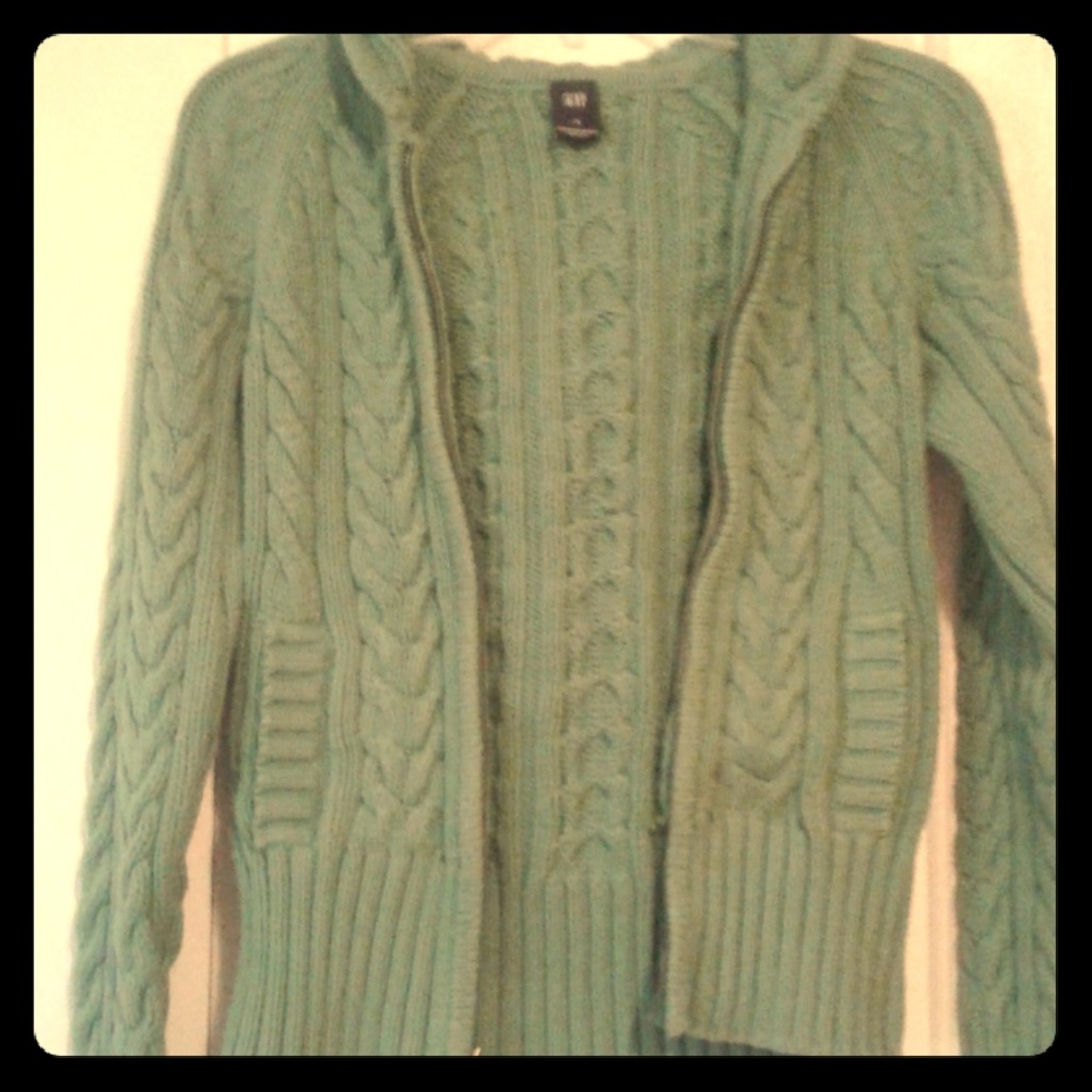 GAP Thick Cable Knit Zip Up Hooded Cardigan